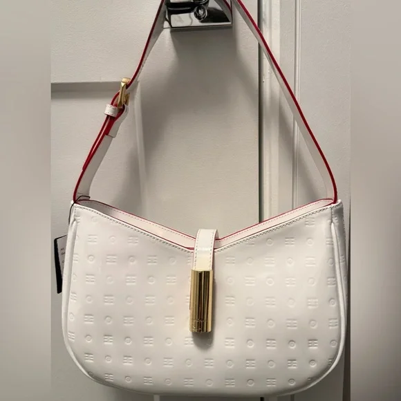 Arcadia Stunning White Patent Leather W/Red Trim Shoulder Bag W/Gold-Tone NWT - Picture 2 of 16